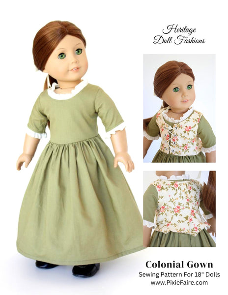 1770 En Fourreau' Gown Doll Clothes Pattern for 18 Dolls such as American  Girl®