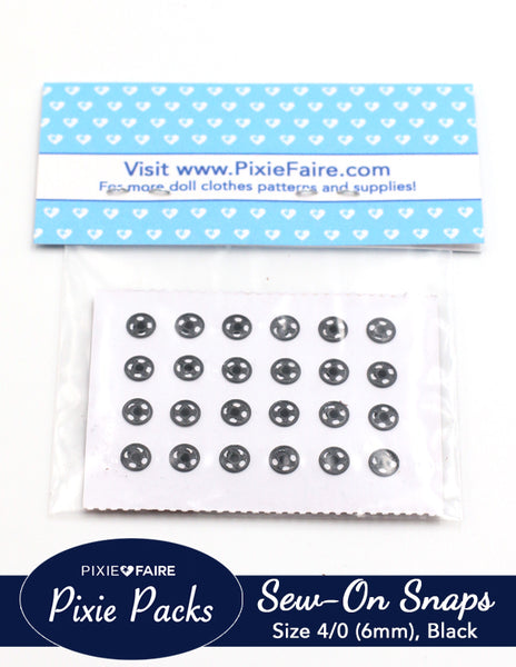 Pixie Packs Metal Sew-on Snaps Size 4/0 (1/4 or 6mm) Black