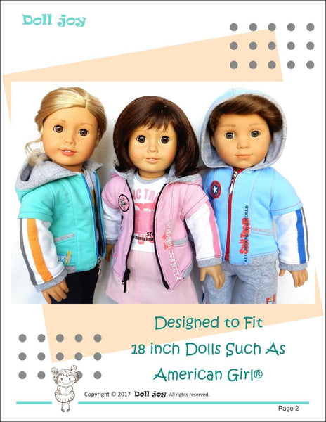 QTπ Pattern Co All Zipped Up Hoodie 18 Doll Clothes Pattern