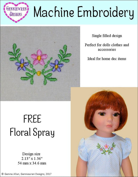 Genniewren Designs Free Floral Spray Machine Embroidery Design For Doll  Clothes