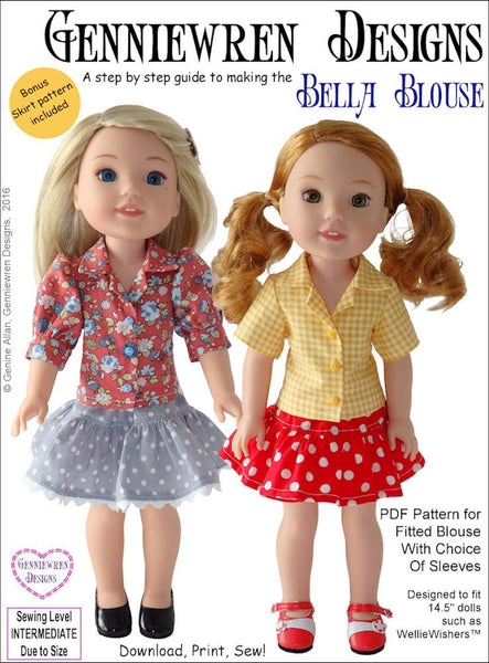 Genniewren Designs Bella Blouse Doll Clothes Pattern For Welliewishers 8299