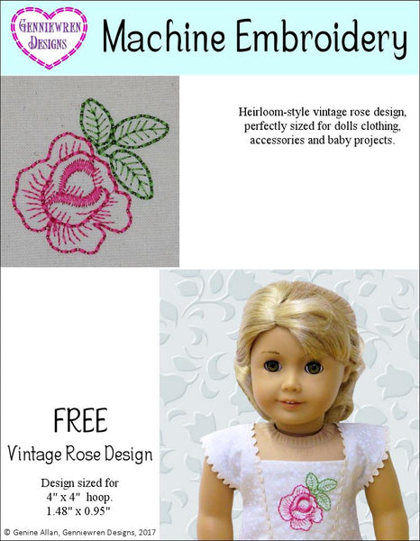 Genniewren Designs Free Vintage Rose Machine Embroidery Design For Doll  Clothes