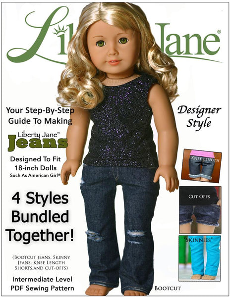 Sew a pair of boot cut pants or jeans for dolls w/free patterns