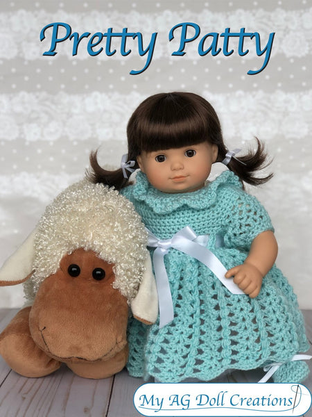 Pretty Patty Dress and Booties Doll Clothes Crochet Pattern for 15 dolls such as Bitty Baby