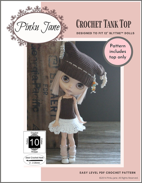 Pinku Jane Crochet Tank Top Doll Clothes Crochet Pattern For 12 Blythe™  Dolls