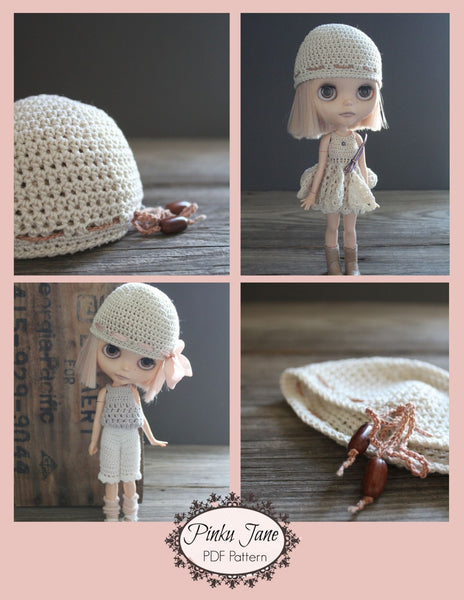 Cloche Hat With Beaded Tie Crochet Pattern For 12 Blythe Dolls