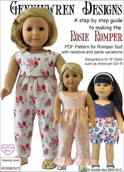 Genniewren Designs Rosie Romper Doll Clothes Pattern 18 inch American Girl  Dolls