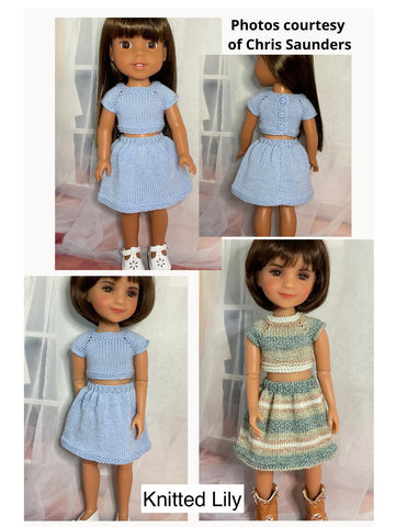 Knitted Lily Ruby Red Fashion Friends Ice Silk Top and Skirt Knitting Pattern for 14.5-15" Dolls Pixie Faire