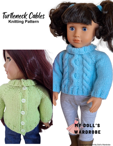 Turtleneck Cables 18" Doll Clothes Knitting Pattern