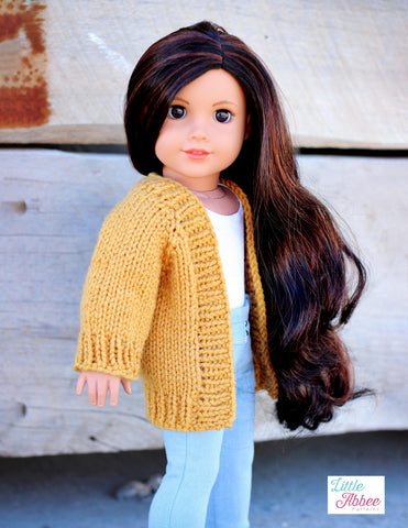 Little Abbee Crochet Fall Cardigan Doll Clothes Knitting Pattern for 18 Inch Dolls Pixie Faire