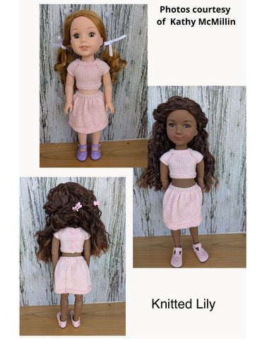 Knitted Lily Ruby Red Fashion Friends Ice Silk Top and Skirt Knitting Pattern for 14.5-15" Dolls Pixie Faire