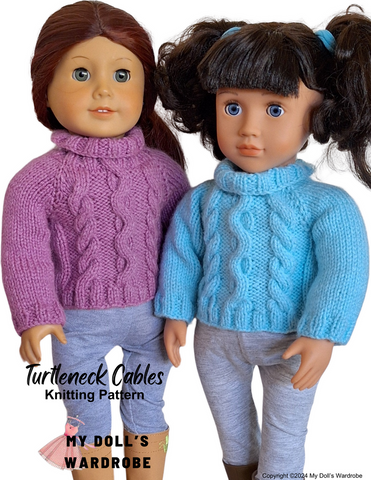 My Doll's Wardrobe Knitting Turtleneck Cables 18" Doll Clothes Knitting Pattern Pixie Faire