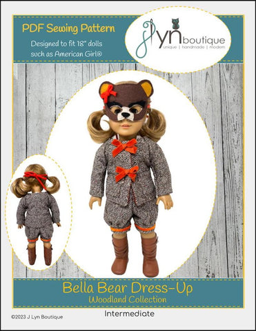 J Lyn Boutique 18 Inch Modern Bella Bear Dress-Up 18" Doll Clothes Pattern Pixie Faire