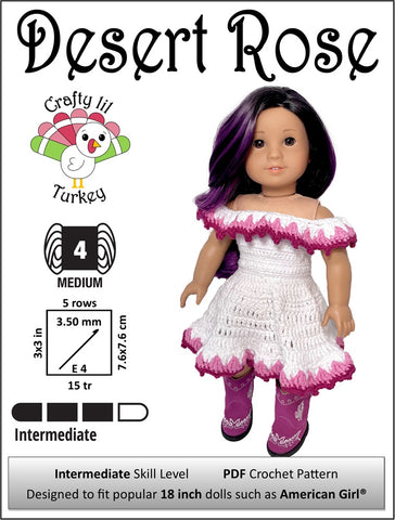 Crafty Lil Turkey Crochet Desert Rose 18" Doll Clothes Crochet Pattern Pixie Faire