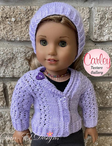 Dan-El Designs Knitting Carley Sweater and Ponytail Beanie 18" Doll Clothes Knitting Pattern Pixie Faire