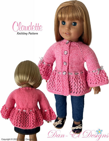 Dan-El Designs Knitting Claudette 18" Doll Clothes Knitting Pattern Pixie Faire