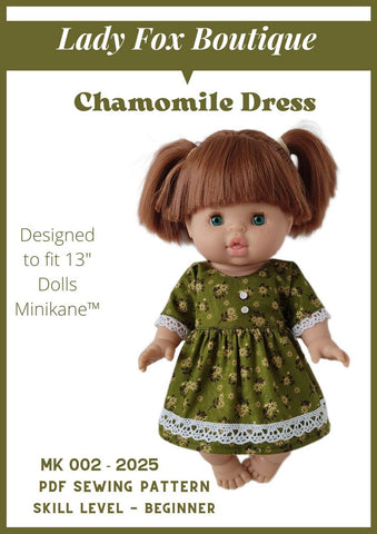 Lady Fox Boutique MiniKane Chamomile Dress Doll Clothes Pattern For 13 Inch Minikane Dolls Pixie Faire