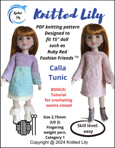 Calla Tunic Knitting Pattern for 15" Ruby Red Fashion Friends® Dolls