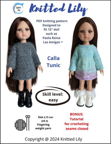 Calla Tunic Knitting Pattern for 13" Paola Reina Dolls