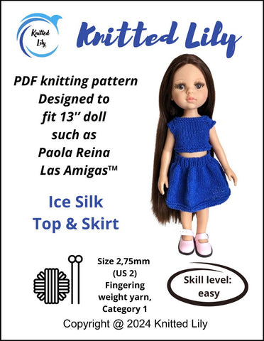 Ice Silk Top and Skirt Knitting Pattern for 13" Paola Reina Dolls