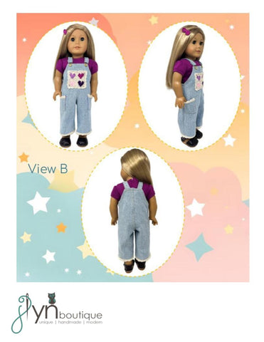 J Lyn Boutique 18 Inch Historical Crochet Pocket Overalls 18" Doll Clothes Pattern Pixie Faire