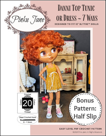 Pinku Jane Blythe/Pullip Danni Top, Tunic, or Dress - 7 Ways Crochet Pattern For 12" Blythe Dolls Pixie Faire
