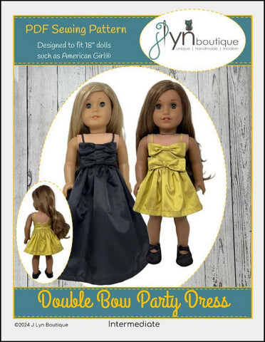 J Lyn Boutique 18 Inch Modern Double Bow Party Dress for 18" Doll Clothes Pattern Pixie Faire