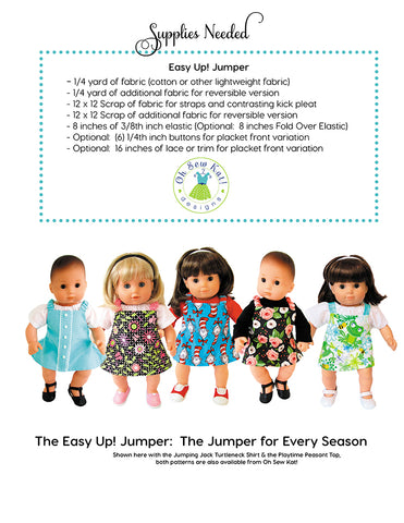 Oh Sew Kat Bitty Baby/Twin Easy Up! Jumper 15" Baby Doll Clothes Pattern Pixie Faire