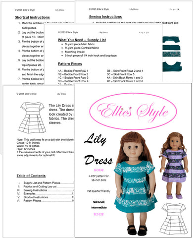 Lily Dress 18" Doll Clothes Pattern