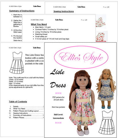 Ellie's Style 18 Inch Modern Lisle Dress 18" Doll Clothes Pattern Pixie Faire