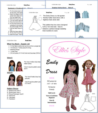 Ellie's Style Ruby Red Fashion Friends Emily Dress 14.5-15" Doll Clothes Pattern Pixie Faire