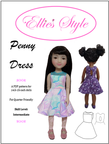 Ellie's Style Ruby Red Fashion Friends Penny Dress 14.5-15" Doll Clothes Pattern Pixie Faire