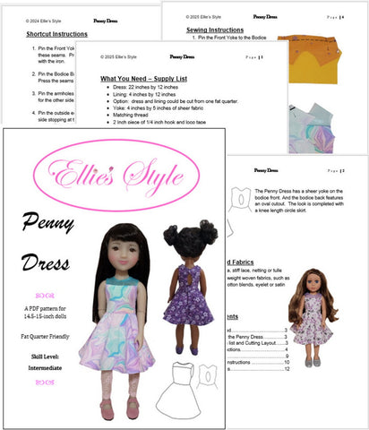 Ellie's Style Ruby Red Fashion Friends Penny Dress 14.5-15" Doll Clothes Pattern Pixie Faire