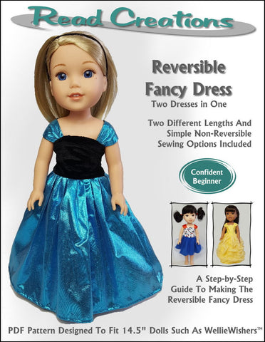 Read Creations WellieWishers Reversible Fancy Dress 14.5" Doll Clothes Pattern Pixie Faire