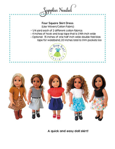 Oh Sew Kat 18 Inch Modern Four Square Skirt 18" Doll Clothes Pattern Pixie Faire