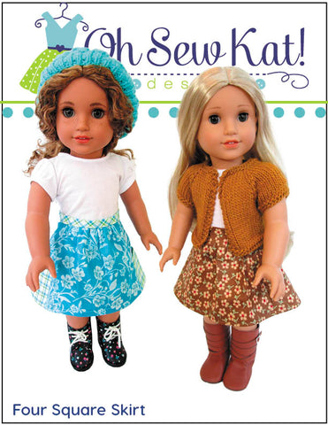 Oh Sew Kat 18 Inch Modern Four Square Skirt 18" Doll Clothes Pattern Pixie Faire