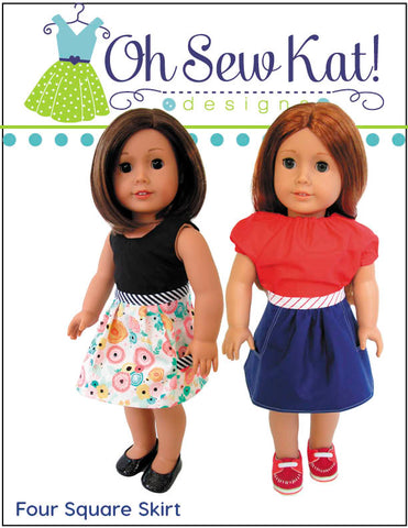 Oh Sew Kat 18 Inch Modern Four Square Skirt 18" Doll Clothes Pattern Pixie Faire