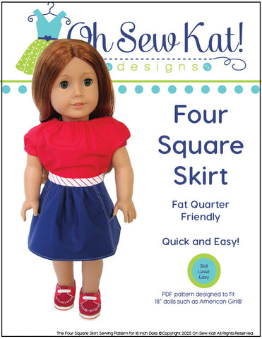 Oh Sew Kat 18 Inch Modern Four Square Skirt 18" Doll Clothes Pattern Pixie Faire