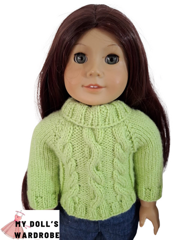 My Doll's Wardrobe Knitting Turtleneck Cables 18" Doll Clothes Knitting Pattern Pixie Faire