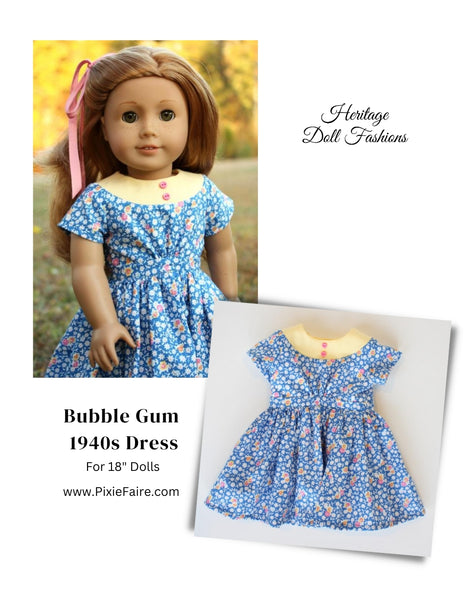 1940's Bubblegum Dress 18 inch Doll Clothes Pattern PDF Download