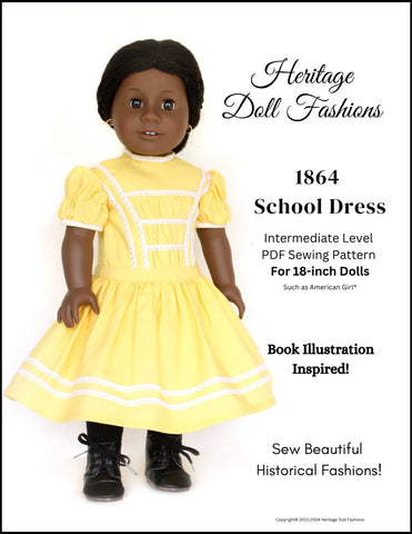 1864 School Dress 18" Doll Clothes Pattern