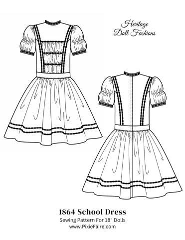 1864 School Dress 18" Doll Clothes Pattern