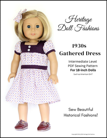 1930's Gathered Dress 18" Doll Clothes Pattern