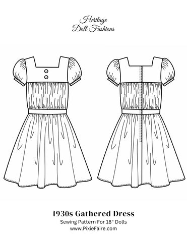 1930's Gathered Dress 18" Doll Clothes Pattern