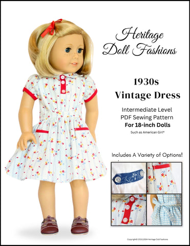 1930's Vintage Dress Pattern 18" Doll Clothes