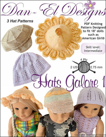 Dan-El Designs Knitting Hats Galore 1  18 inch Doll Clothes Knitting Pattern Pixie Faire