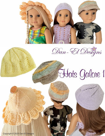 Dan-El Designs Knitting Hats Galore 1  18 inch Doll Clothes Knitting Pattern Pixie Faire