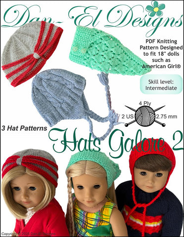 Dan-El Designs Knitting Hats Galore 2  18 inch Doll Clothes Knitting Pattern Pixie Faire