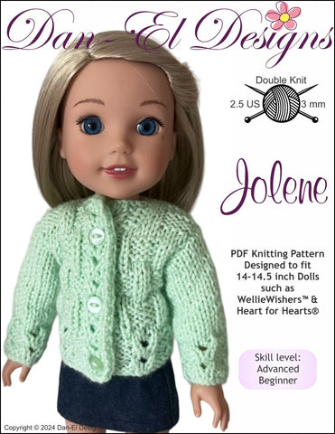 Dan-El Designs Knitting Jolene 14-14.5" Doll Clothes Knitting Pattern Pixie Faire