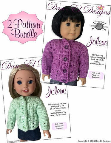 Dan-El Designs Knitting Jolene two size BUNDLE Doll Clothes Knitting Pattern 14-14.5" & 18" Pixie Faire